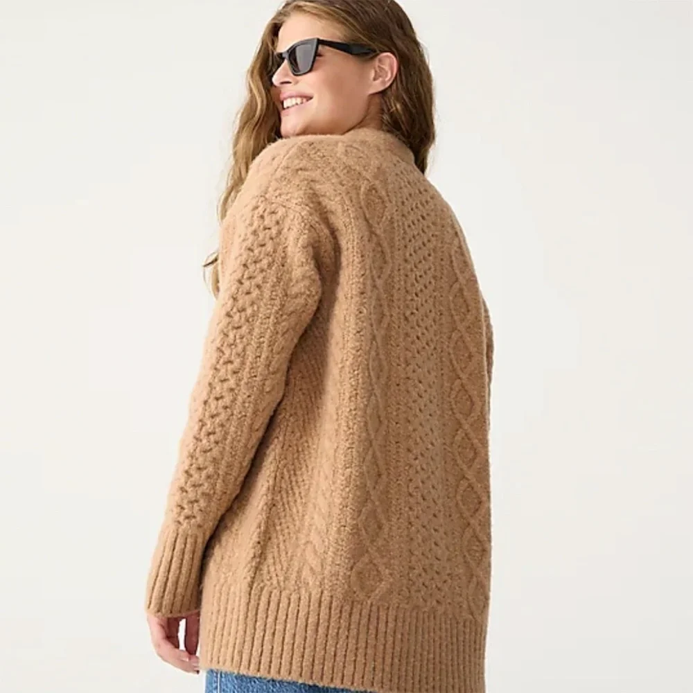 J. Crew - Cable-knit Stretch Cardigan Sweater - Heather Acorn